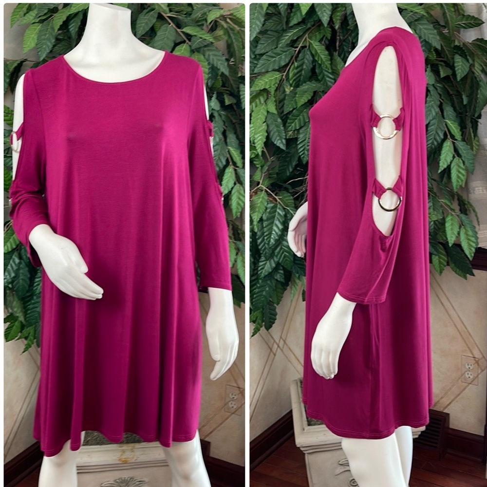 FUCHSIA OPEN SLEEVE SWING DRESS